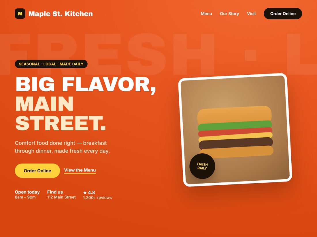 Concept homepage design for a café and restaurant